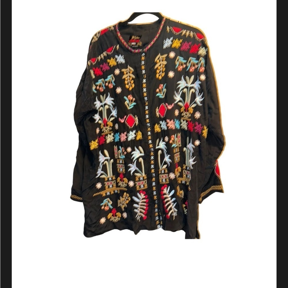 Johnny Was Silk Embroidered Boho Tunic Blouse Shacket Kimono - Picture 8 of 15